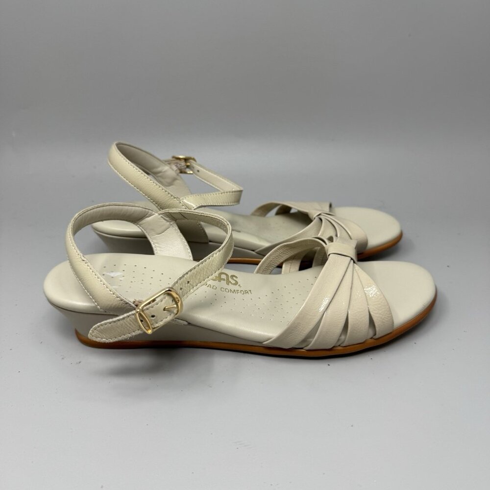 SAS Strippy Quarter Strap Wedge Sandals 8M  Slim Women Patent Leather Comfort